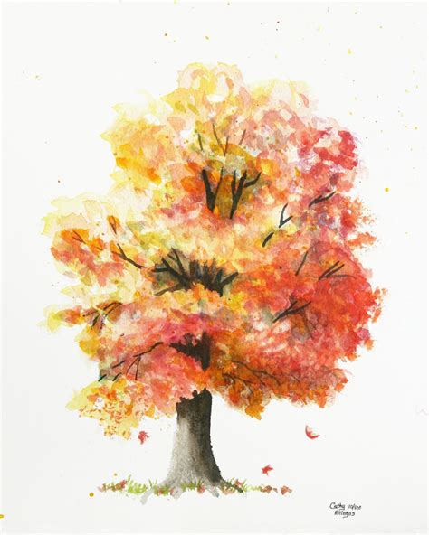 Autumn Tree Watercolor Painting Print by Cathy Hillegas 11x14 | Etsy