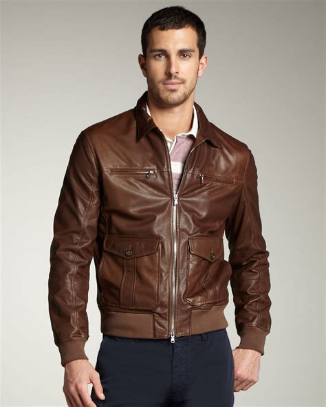 Brunello cucinelli Leather Bomber Jacket in Brown for Men | Lyst