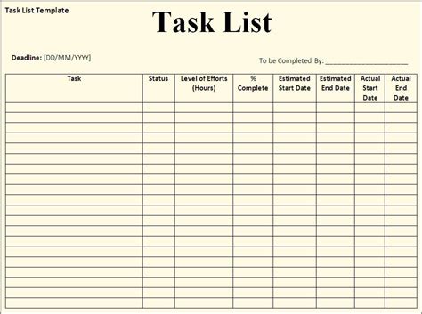 Free Employee Task List Template Excel