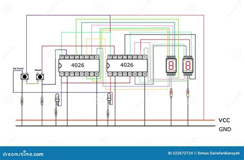 Counter Up Circuit Using Ic 4026 and Button Reset Diagram Sheet Stock Vector - Illustration of ...