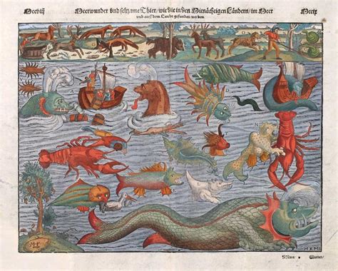 Swedish Cartographer Olaus Magnus' Map of Sea Monsters