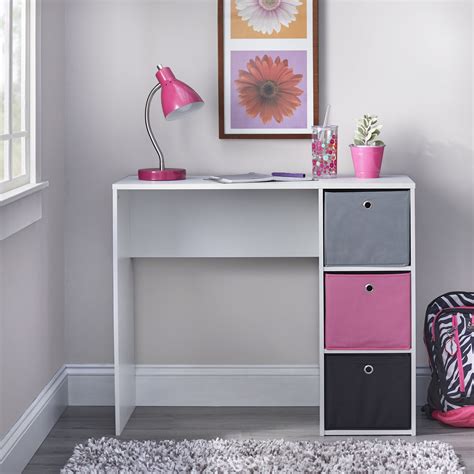 Kids Desk with Three Fabric Storage Bins, Black/Gray/Pink - Walmart.com