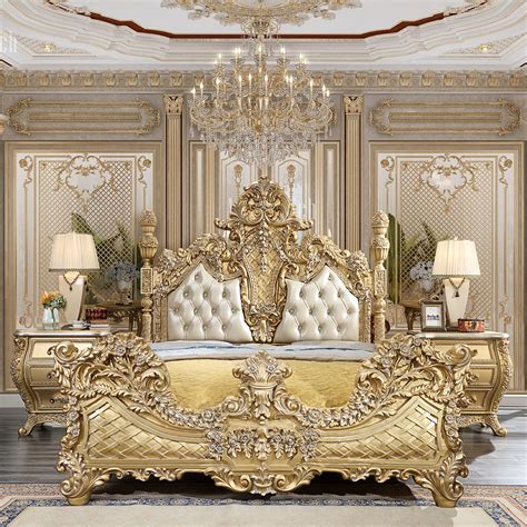 Homey Design HD-1801 - 4Pc Cabriole Bedroom Set Metallic Antique Gold ...