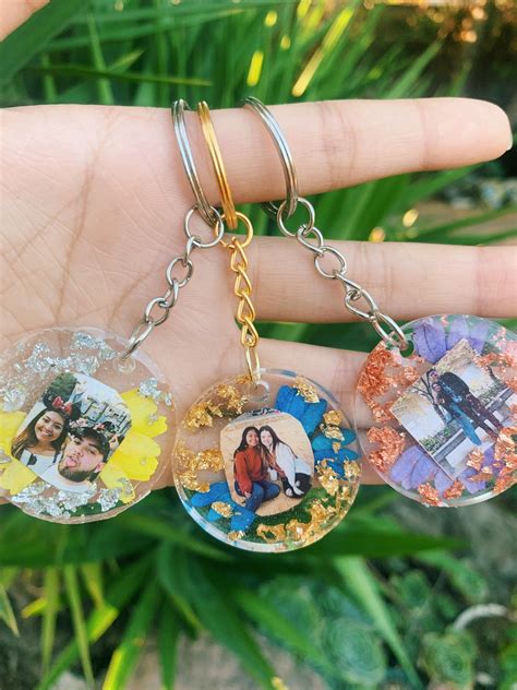 DOUBLE SIDED Resin Photo Keychain With Flowers Photo Keychain Resin ...