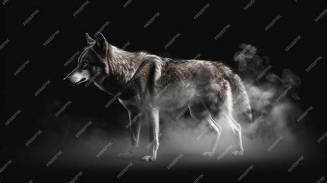 Premium Photo | Portrait of a wolf in the smoke on a black backgroundgenerative ai