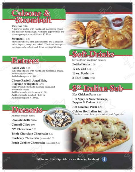 Menu at Big Tony's Pizzeria, Cookeville