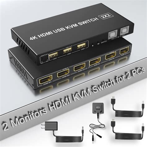 1 x Brand New Dual Monitor HDMI KVM Switch 2 Computers 4K 60Hz, Extended Display HDMI KVM Switch ...