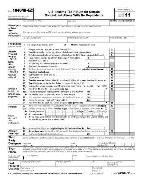 Form 1040 NR EZ U S Income Tax Return For Certain | 1040 Form Printable