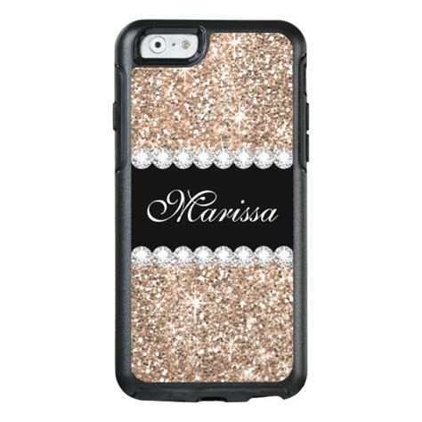 Rose Gold Glitter Black Otterbox iPhone 6/6s Case | Zazzle