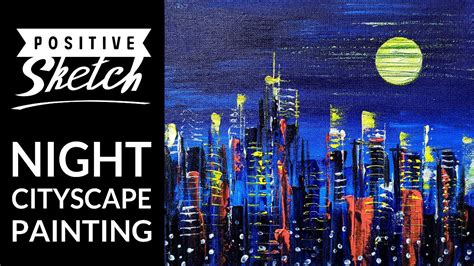 Acrylic painting tutorial, Cityscape painting, Moonlight city, Easy abstract acrylic painting ...