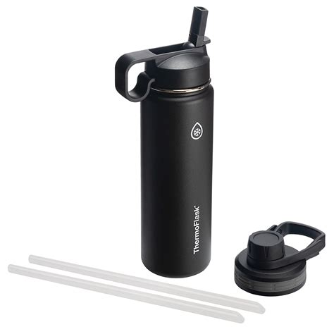 Thermoflask Stainless Steel Water Bottle With Chug and Straw Lid, 24oz Black - Walmart.com ...