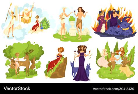 Greek mythology gods and goddesses set cartoon Vector Image