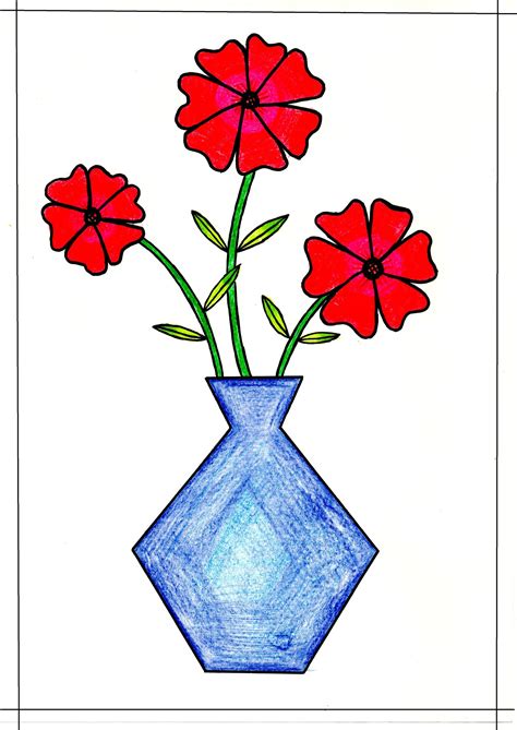 Flower Pot Drawing Images With Colour ~ Flower Drawing Pot Kids ...