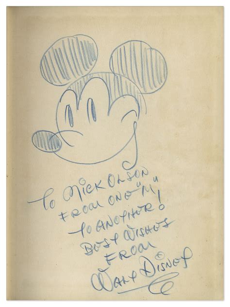 Lot Detail - Walt Disney Signed Drawing of Mickey Mouse -- Sketched Within a First Edition Copy ...