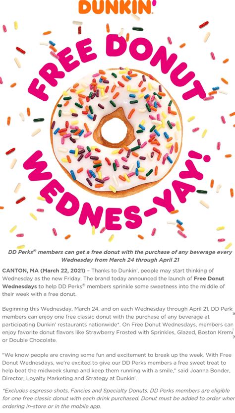 Free doughnut with your beverage Wednesdays for rewards members at Dunkin Donuts #dunkindonuts ...