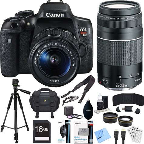 Canon EOS Rebel T6i Digital SLR Camera Kit with EF-S 18-55mm and 75-300mm Lens Bundle includes ...