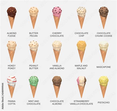 Various Ice Cream Cone Flavor Vector Illustration Set 2 Stock Vector | Adobe Stock