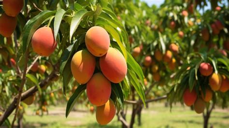 Premium AI Image | Beautiful mango in orchard plantation