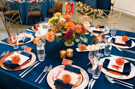 Orange Wedding Centerpieces, Gold Wedding Decorations, Centerpiece Ideas, Navy Blue Decor ...