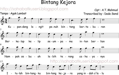 Not Balok Lagu Anak-anak Indonesia Bintang Kejora A.T. Mahmud - sahabatku seni