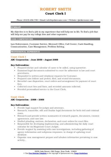 10+ Court Clerk Resume Samples & Templates for 2025