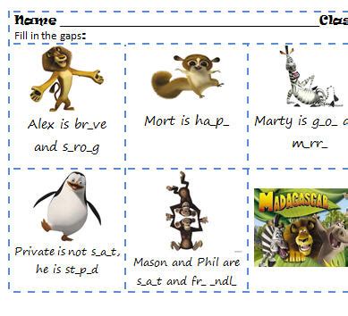 Cartoon Worksheet: Madagascar [Describing Characters]