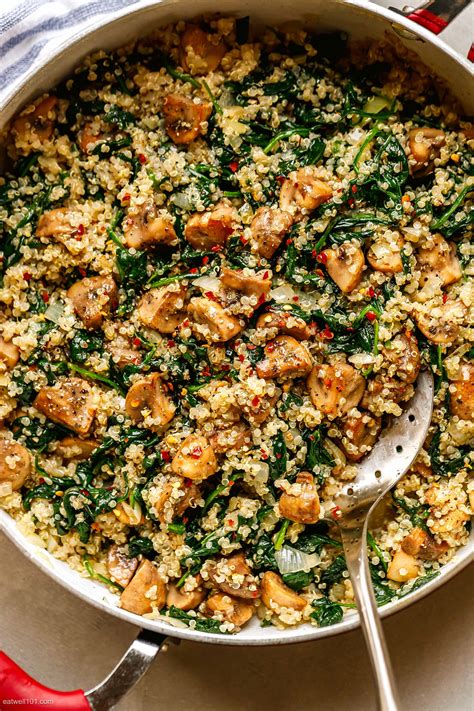 Spinach Mushroom Quinoa Recipe – Quinoa Skillet Recipe — Eatwell101