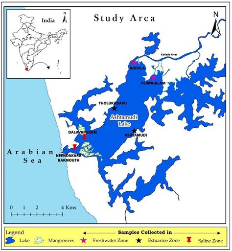 Map of Ashtamudi Lake showing the study sites. | Download Scientific ...