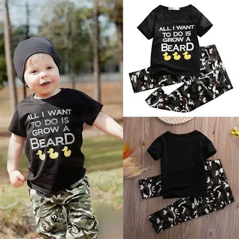 2pcs Children Baby Infant Clothes Army Green 2pcs Boys Girls Outfits T shirt Tops + Pants Black ...