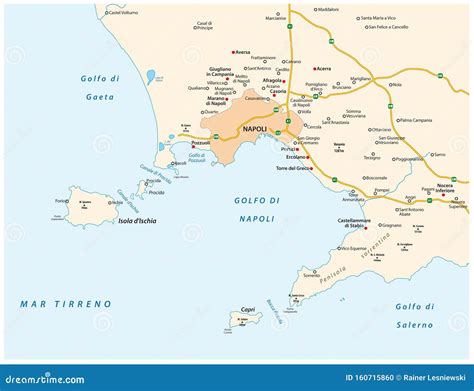 Map of the Gulf of Naples in Italian Language Stock Vector - Illustration of cartography ...