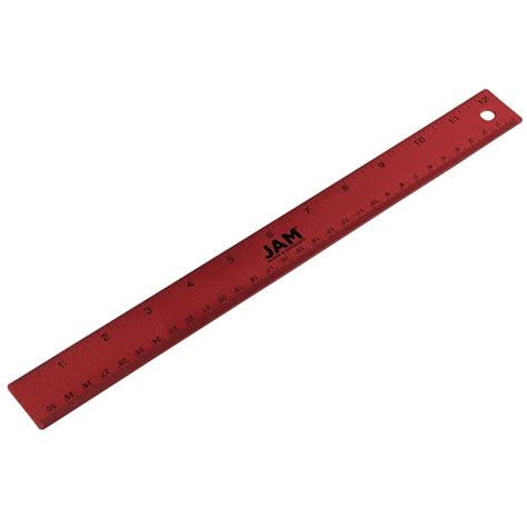 JAM Stainless Steel Ruler, 12 Inch, Metal Ruler with Non-Skid Cork Backing, Red Metallic, 12 ...