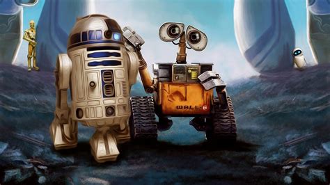 Wallpaper : Star Wars, robot, space, crossover, movies, R2 D2, WALL E, machine, Pixar Animation ...