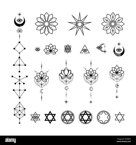 Astrological symbols of the moon sun stars, Esotericism and magic, Tattoo designs, Vector linear ...