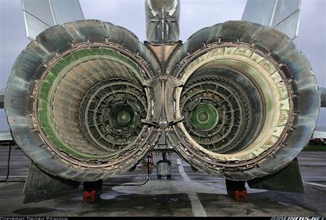 View down the enormous jet pipes of the Mig-25 Tumanskiy R-15BD-300 engines - Photo taken at ...