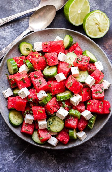 Watermelon Salad with Cucumber and Feta - Recipe Runner in 2020 | Summer salad recipes ...