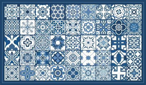 Blue and white mosaic pattern tile mat - TenStickers