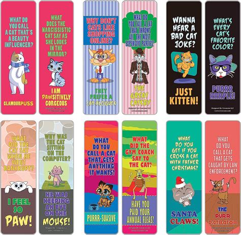 Pack of 12 Funny Bookmarks (12 Pack) Funny Bookmarks - Cat Puns Jokes : Amazon.de: Stationery ...