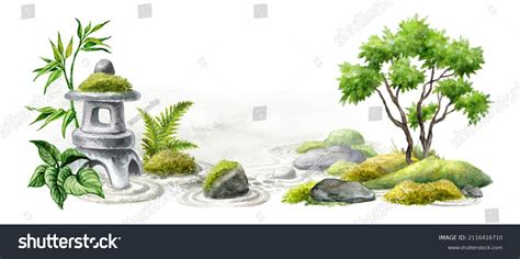 Watercolor Asian Landscape Traditional Zen Garden Stock Illustration 2116416710 | Shutterstock