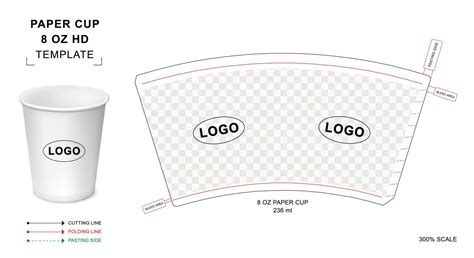 Paper cup die cut template for 8 oz HD 15811961 Vector Art at Vecteezy