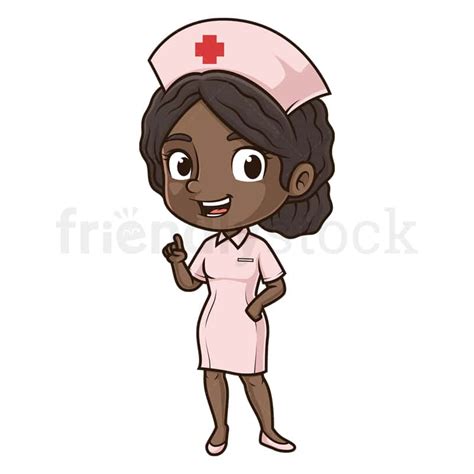 Cute Black Woman Nurse Cartoon Illustration - FriendlyStock