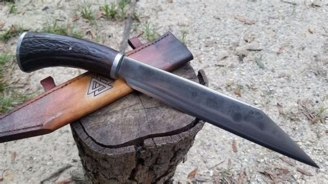 Viking Seax Knife 10" BLADE Bladesmith / Blacksmith Made Custom Carved Sheath | #1883011516