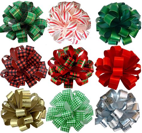 Large Assorted Christmas Pull Bows Holiday Prints - 8" Wide, Set of 9 — GiftWrap Etc