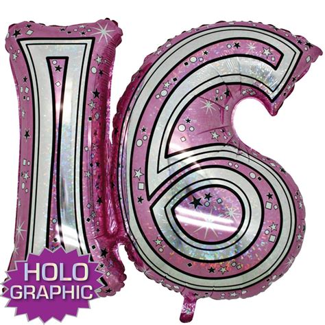 Pink 16 Number large foil balloons