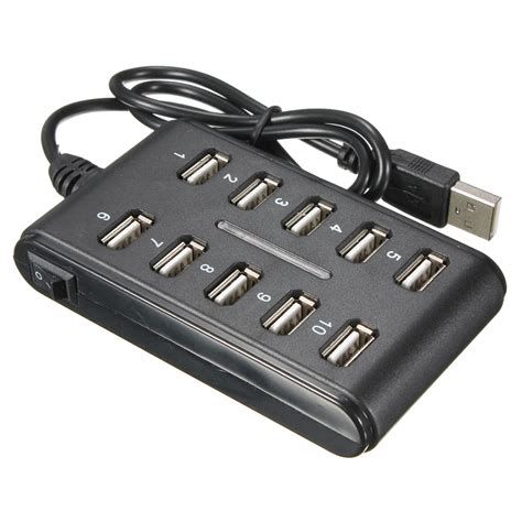 Black 10 Port USB 2.0 High Speed Hub Power Adapter Extension Cable For Laptop PC-in Chargers ...