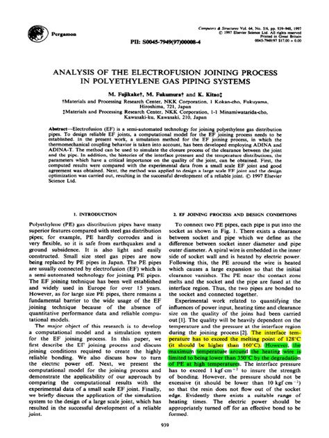 Analysis of The Electrofusion Joining Process in Polyethylene Gas Piping Systems | PDF ...