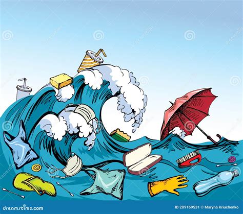 Ocean Pollution From Plastic Waste. Vector Drawing | CartoonDealer.com ...