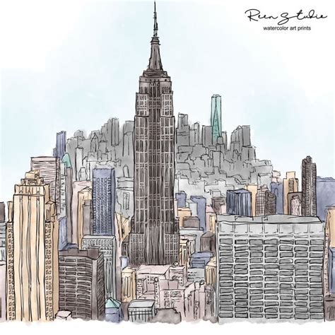 New York City Skyline Art Print - Digital Printable Art - Empire State Building Painting | City ...