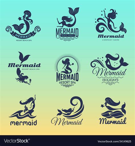 Mermaid logo marine swim fairytale women ocean Vector Image