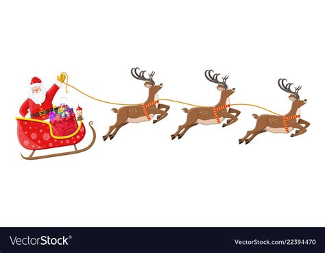 Santa claus on sleigh full gifts and reindeers Vector Image