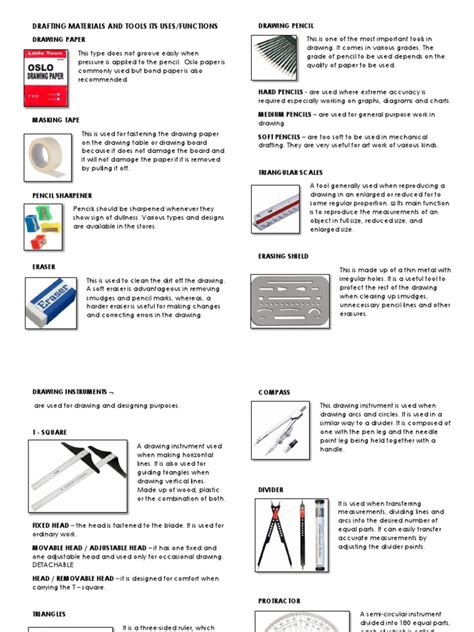 Drafting Materials and Tools Its Uses | PDF | Pencil | Drawing